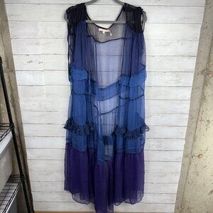 NFC x free people Midnight Blue Tiered Ruffle Tie Long Cardigan